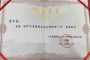 BB SPORTS集团罗宁弟董事长荣获“2019年度番禺区成长型企业人才”